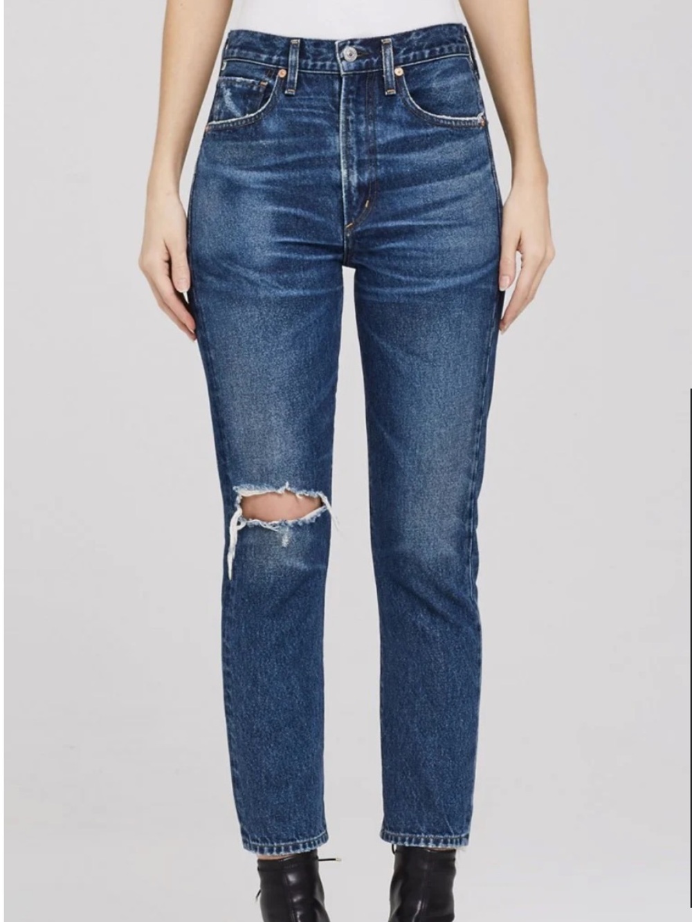 Citizens Of Humanity Dree Crop Dark Blue Ripped Ankle Jeans